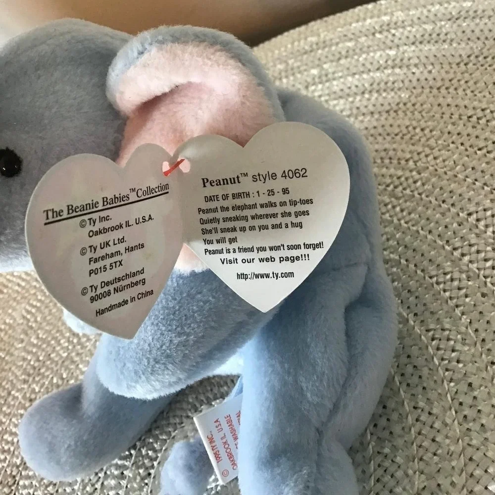 Ty Beanie Babies 2 Peanut the Elephant Light Blue Plush Vintage 1995 Collectible